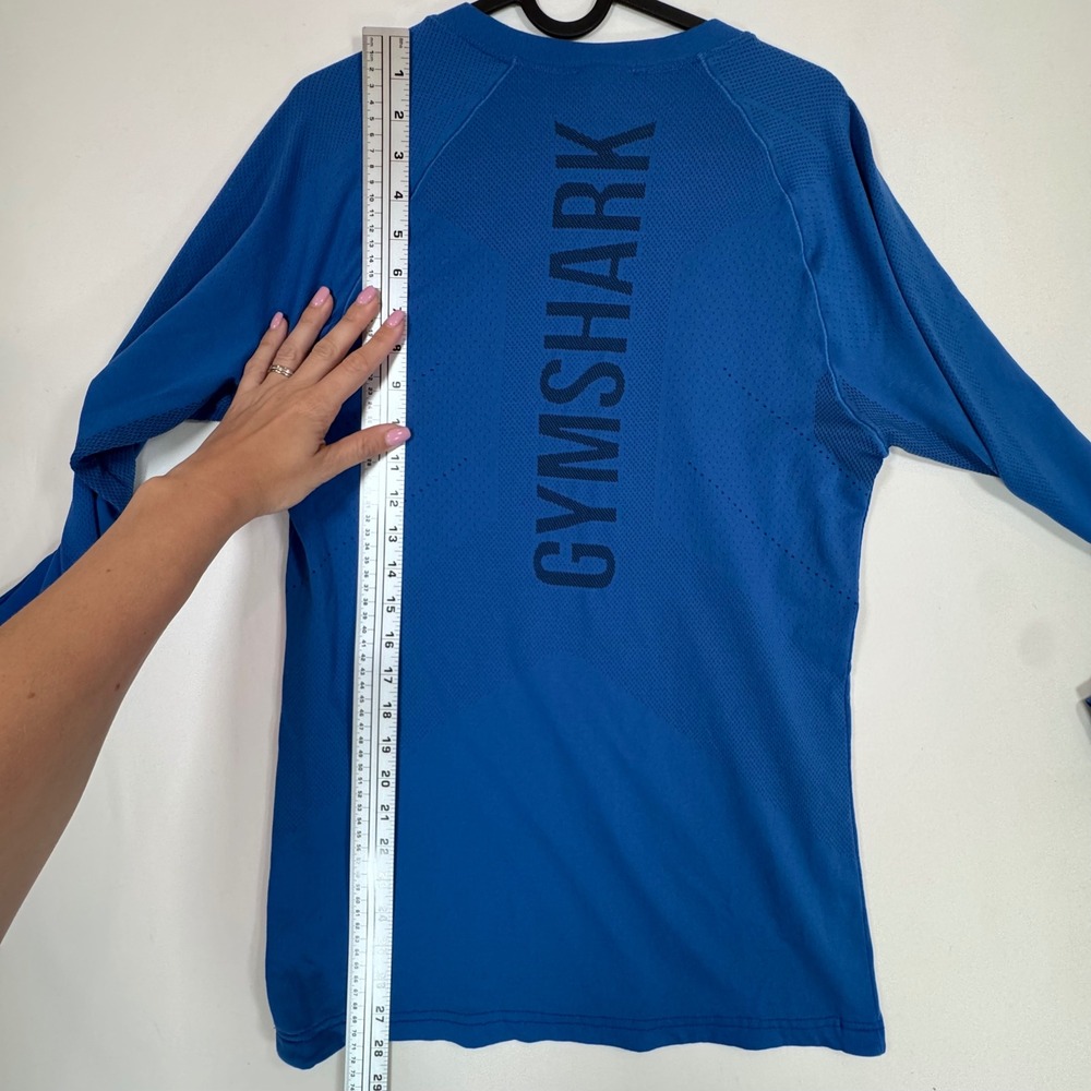 Gymshark Apex Seamless Long Sleeve T-Shirt Mens M Blue Mesh Vented Workout Gym - Picture 10 of 12
